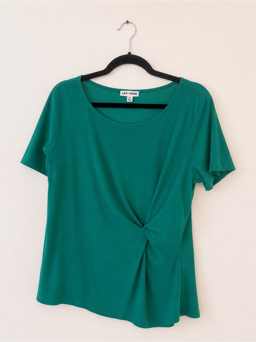 Lily Star Green Twist Front Short Sleeve Top Size M